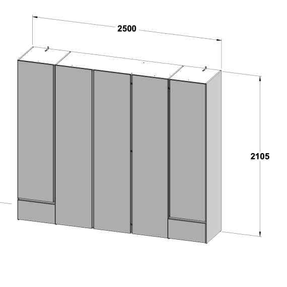 Garderobeskap Belardo 250x210 cm - 5 dører - 2 skuffer