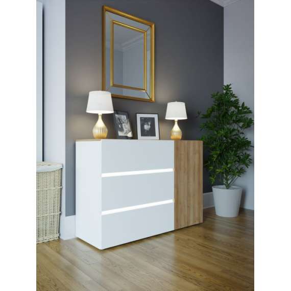 Skjenk Belardo 115x82 cm - med belysning - Hvit høyglans