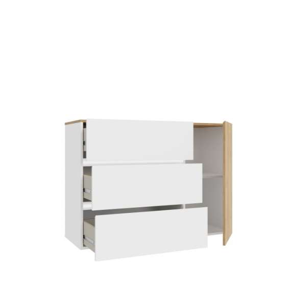 Skjenk Belardo 115x82 cm - med belysning - Hvit høyglans