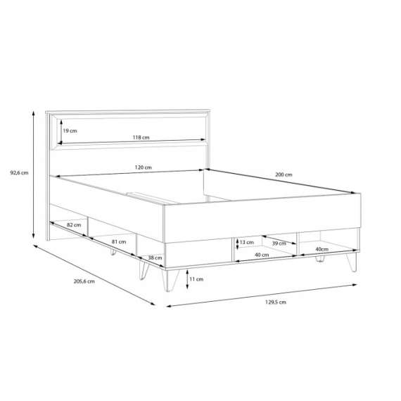 Seng Lya 120x200 cm - med oppbevaring - Flere hyller
