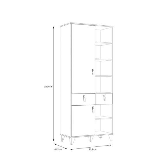 Reol - høyskap Lya 83x200 cm - 2 dører - 2 skuffer