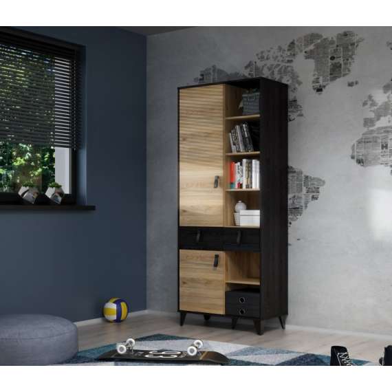 Reol - høyskap Lya 83x200 cm - 2 dører - 2 skuffer