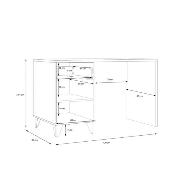 Skrivebord Lya 120 cm - 1 dør - 2 skuff - med treben