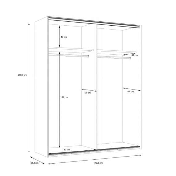 Garderobeskap Lya 170x210 cm - Skyvedører
