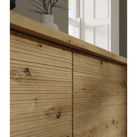 Tv-benk SHERWOOD 180x60 - 4 dører- rillet fronter - eik artisan