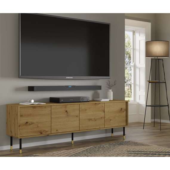 Tv-benk SHERWOOD 180x60 - 4 dører- rillet fronter - eik artisan