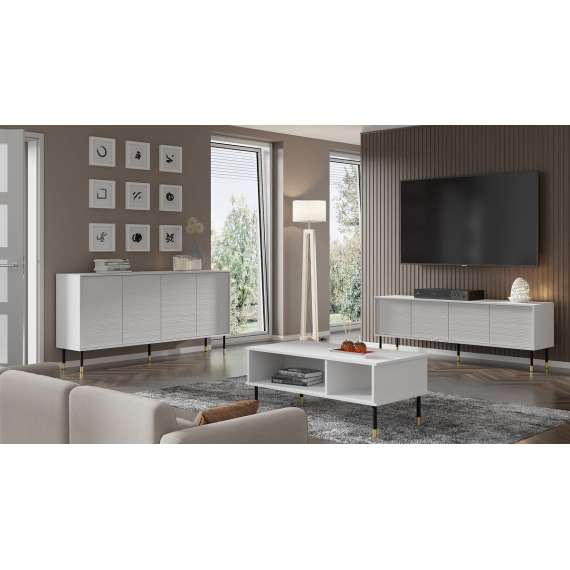 Sofabord SHERWOOD 110x55 - rillet detaljer - hvit matt