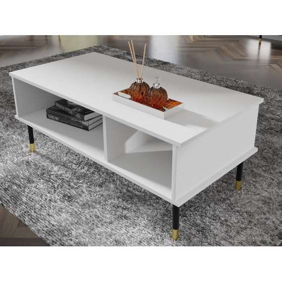 Sofabord SHERWOOD 110x55 - rillet detaljer - hvit matt