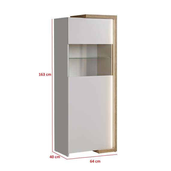 Vitrineskap Dasar 64x163 cm - 1 dør - Led lys