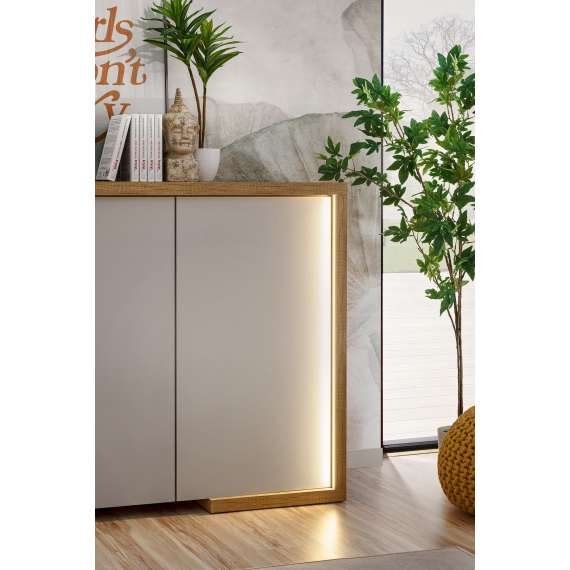 Skjenk Dasar 125x129 cm - 4 dører - Led lys