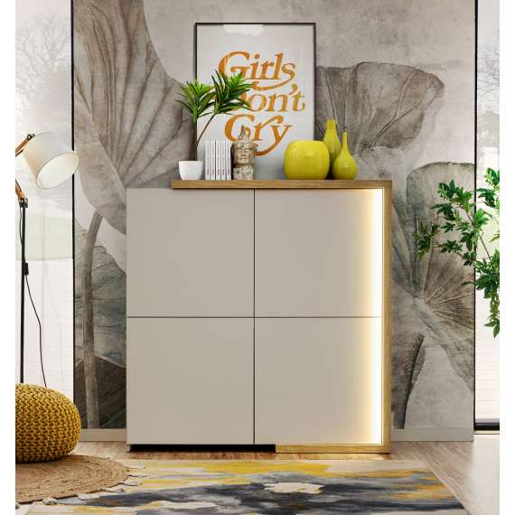 Skjenk Dasar 125x129 cm - 4 dører - Led lys