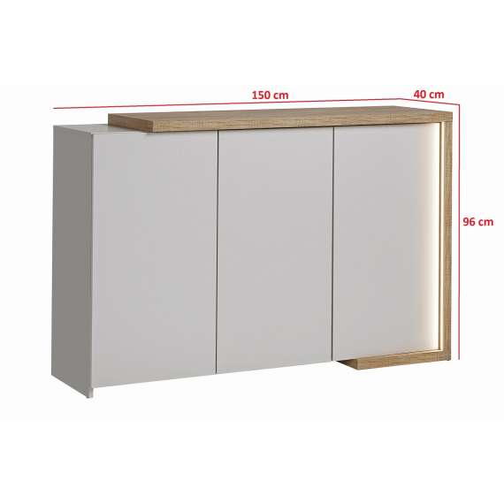 Skjenk Dasar 150x96 cm - 3 dører - Led lys