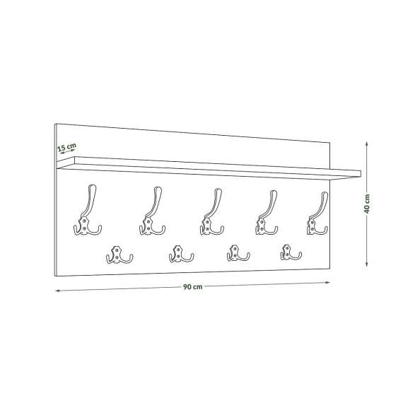 Hattehylle Finla 70 cm - Antrasitt - med knagger