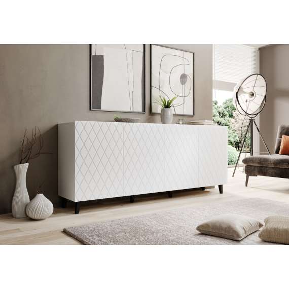 Skjenk Asti 200x82 cm - 4 dører - hvit matt