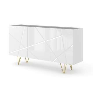 Skjenk Space 160x85 cm - 3 dører - hvit høyglans - betong