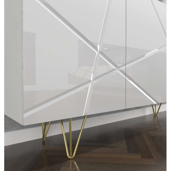 Skjenk Space 160x85 cm - 3 dører - hvit høyglans - betong