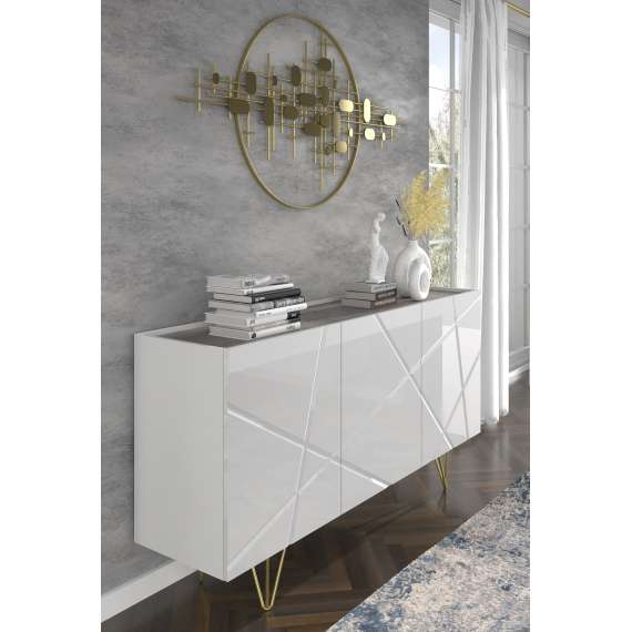 Skjenk Space 160x85 cm - 3 dører - hvit høyglans - betong