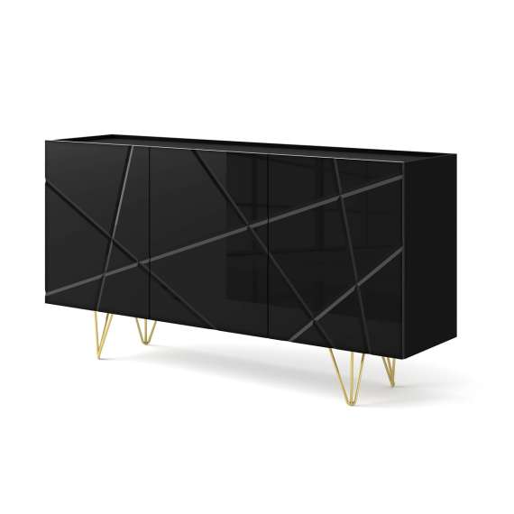 Skjenk Space 160x85 cm - 3 dører - svart høyglans