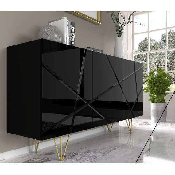 Skjenk Space 160x85 cm - 3 dører - svart høyglans