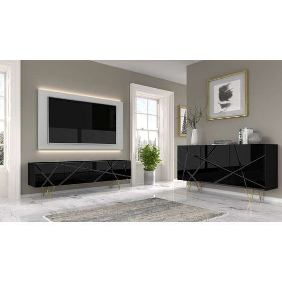 Skjenk Space 160x85 cm - 3 dører - svart høyglans