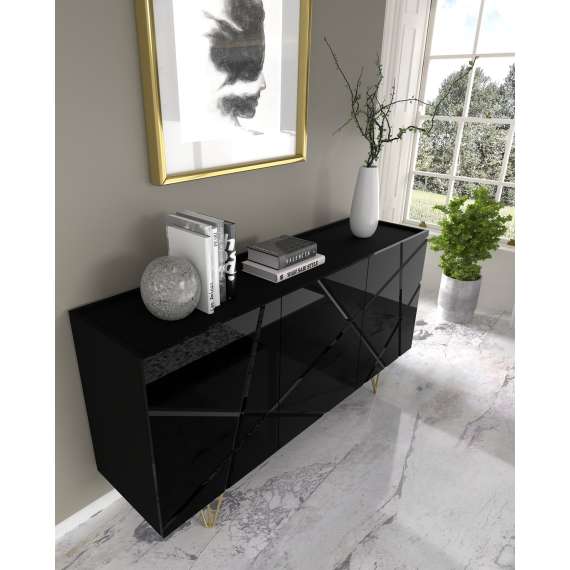 Skjenk Space 160x85 cm - 3 dører - svart høyglans