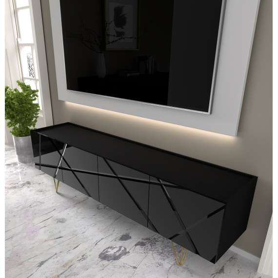 Tv-benk Space 180x56 - 4 dører - svart høyglans