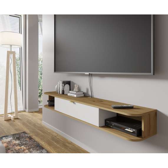 Hengende tv-benk Ica 156 - eik artisan / hvit matt