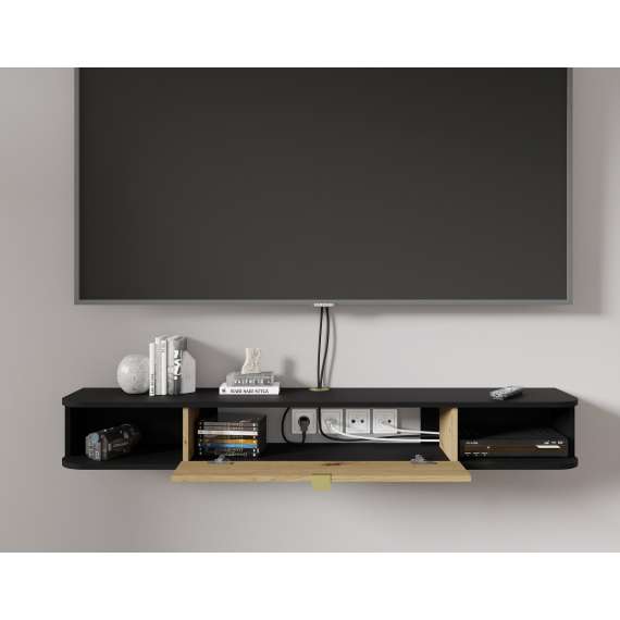 Hengende tv-benk Ica 156 - svart matt / eik artisan