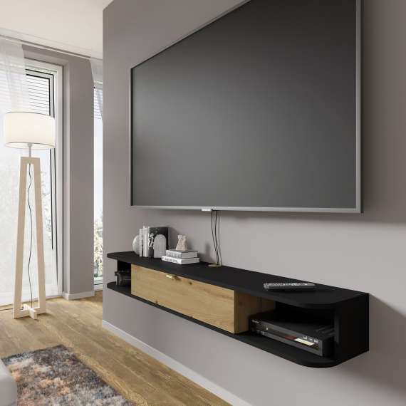 Hengende tv-benk Ica 156 - svart matt / eik artisan