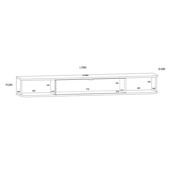 Hengende tv-benk Ica 156 - svart matt / eik artisan