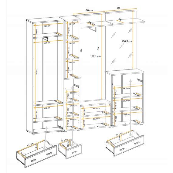 Entresett Marco IV - 210 cm - antrasitt - eik artisan