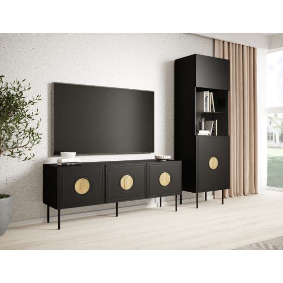 Tv-benk Palazzo 150 - sort matt - eik - 3 dører