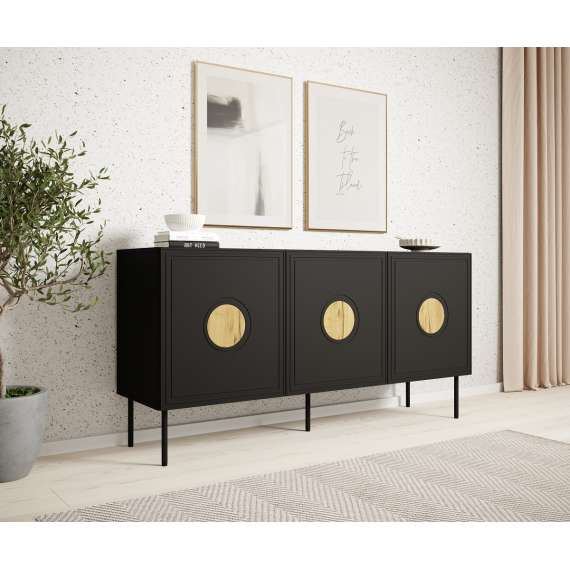 Skjenk Palazzo 150 - sort matt - eik - 3 dører