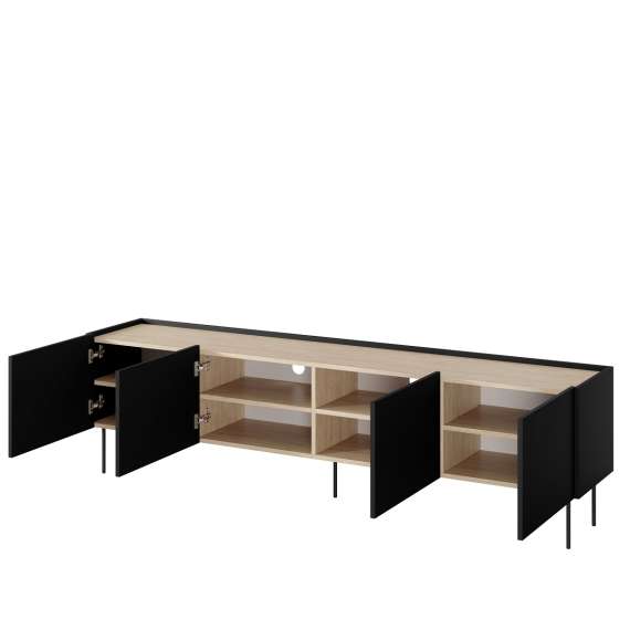 Tv-benk Desin 220 - sort og eik - 4 dører