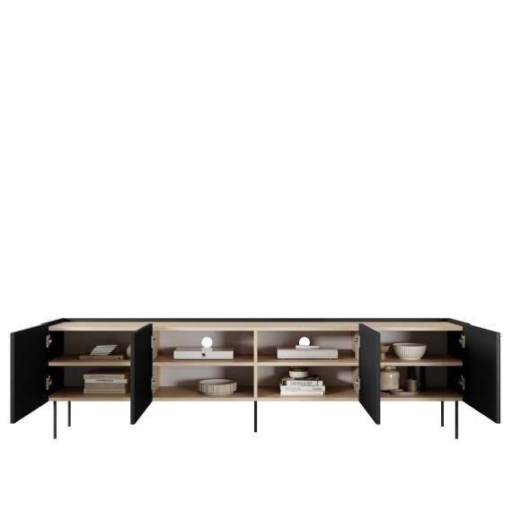Tv-benk Desin 220 - sort og eik - 4 dører