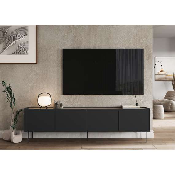 Tv-benk Desin 220 - sort og eik - 4 dører