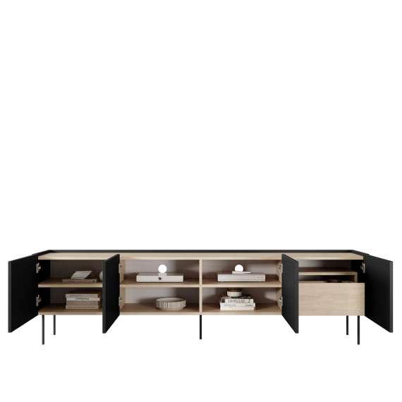Tv-benk Desin 220 - sort og eik - 4 dører