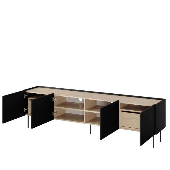 Tv-benk Desin 220 - sort og eik - 4 dører