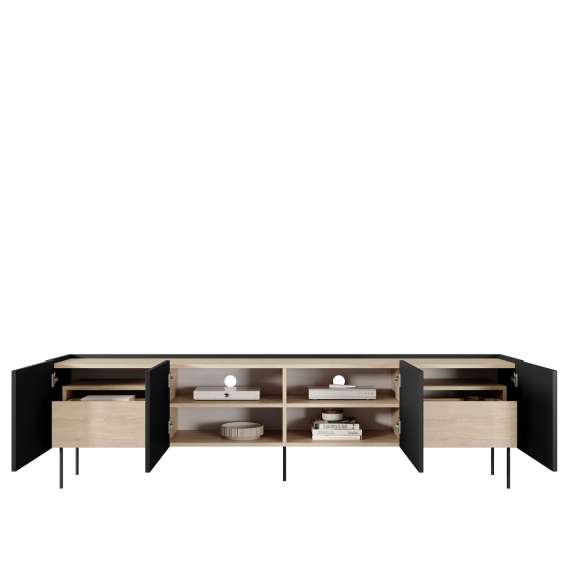 Tv-benk Desin 220 - sort og eik - 4 dører