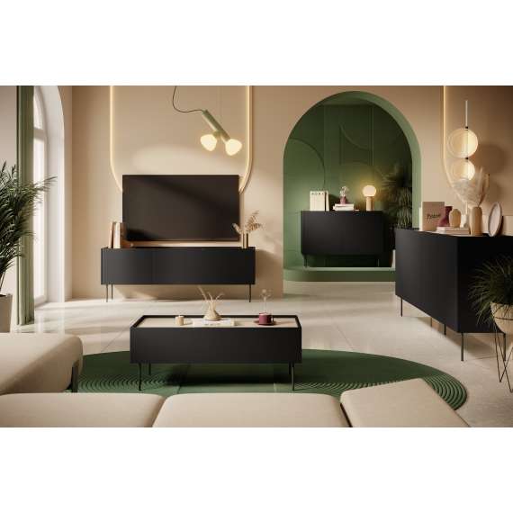 Tv-benk Desin 220 - sort og eik - 4 dører