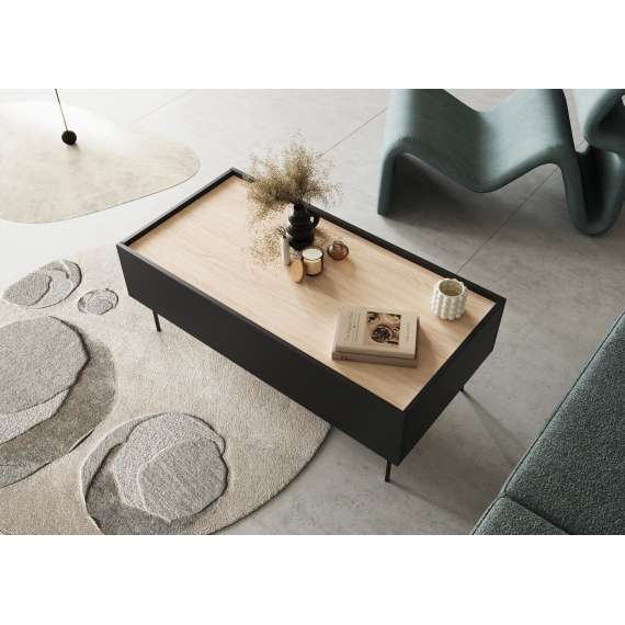 Stuebord Desin 120x60 - sort og eik - 2 skuffer