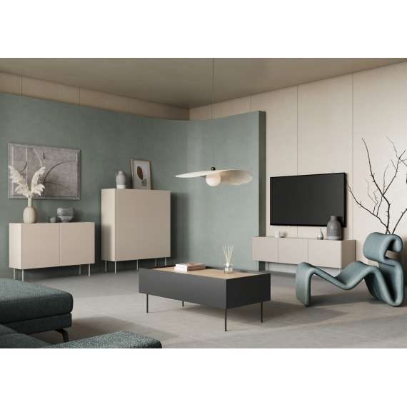 Stuebord Desin 120x60 - sort og eik - 2 skuffer