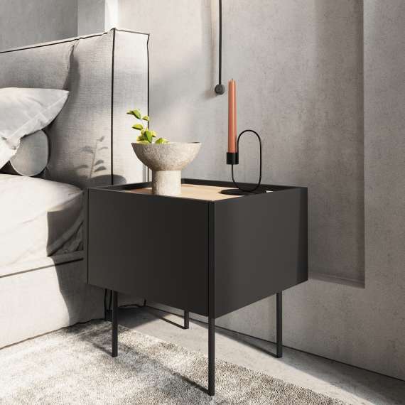 Nattbord Desin 45x45 - sort og eik - 1 skuff