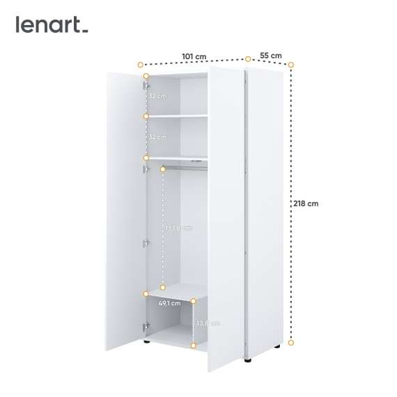 Garderobeskap til Bed Concept 101x218 - Hvit høyglans