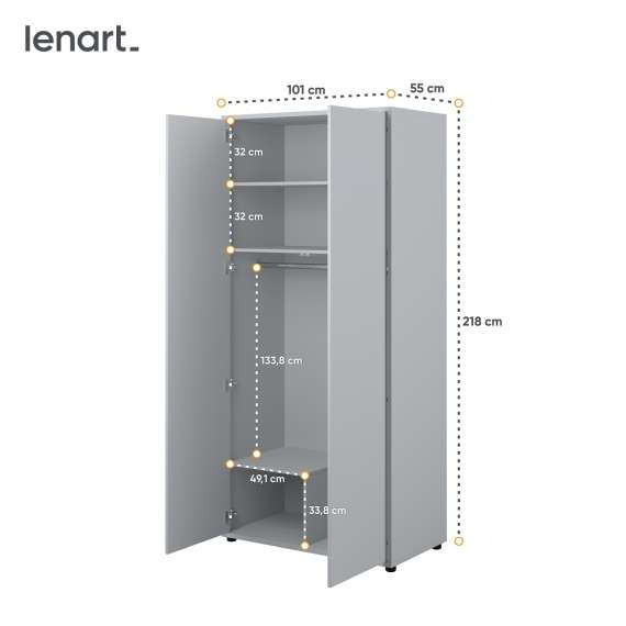 Garderobeskap til Bed Concept 101x218 - grå matt