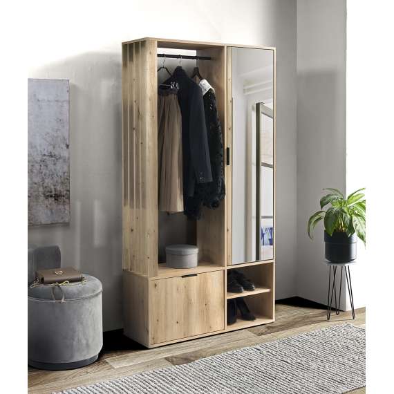 Garderobe til entré Milos 100x190 cm - eik - speil