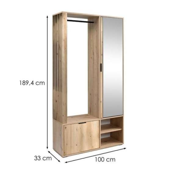 Garderobe til entré Milos 100x190 cm - eik - speil