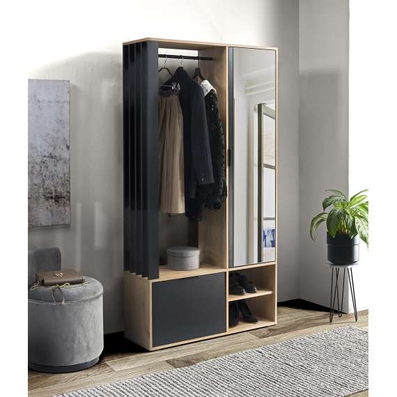Garderobe til entré Milos 100x190 cm - eik og sort - speil