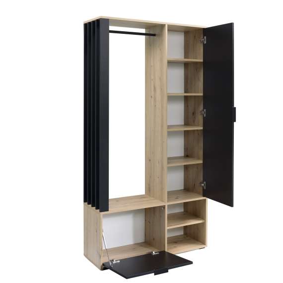 Garderobe til entré Milos 100x190 cm - eik og sort - speil