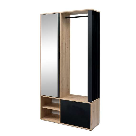 Garderobe til entré Milos 100x190 cm - eik og sort - speil